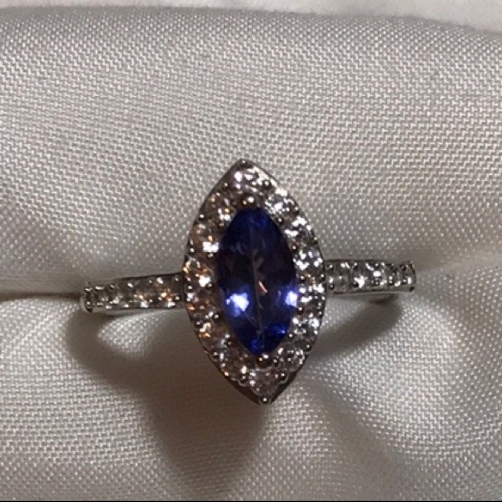 Marquis Genuine Tanzanite w/ Zircon Ring 1.40 ctw